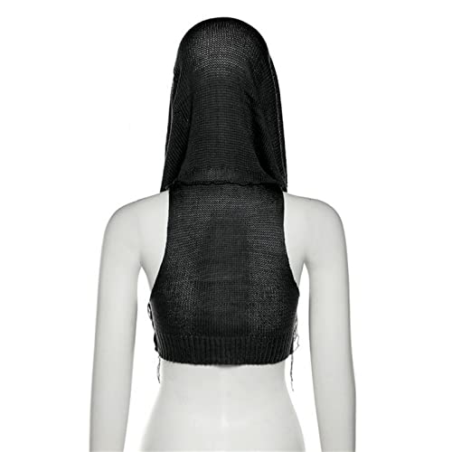 Women's Knitted Hoodie Sweater Vest Sexy Sleeveless Hollow Out Hooded Crop Top Draped Sweatshirt Streetwear4