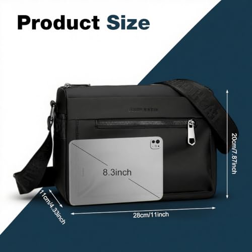 Image of GUSTAVE Small Lightweight Messenger Bag with Multilayer Storage for Daily | Water-Resistant Crossbody with Adjustable Strap, Compact Design for Travel, Commuting Black