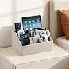 Organizador de escritorio de cuero PU, soporte para control remoto, beige oscuro | Organizador de lujo para mesa de noche, accesorios de escritorio para oficina, organizador de mesa de noche con 5 compartimentos, forro de terciopelo 6