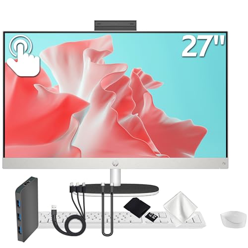 Image of HP 27 inch FHD Touchscreen All-in-One Desktop, Ryzen AI 7 350, 64GB DDR5, 5TB Storage (4TB SSD&1TB Docking Station), AMD Radeon 680M, Webcam, Wireless Keyboard & Mouse, Wi-Fi 6, Win 11, White