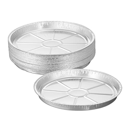 Relaxdays Bandeja Aluminio, Pack de 25, 3 x 27,5 cm, Molde Horno, Fuentes Recogegotas BBQ, Platos Redondos, Plateado
