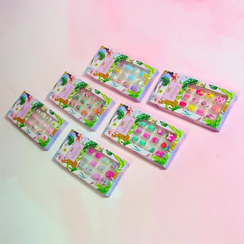 Image of Whimsy Beauty Kids Press-On Nails - Reusable Lightweight & Long-Lasting Design | Easy to Apply & Remove Quick-Fix Nails | 24 Pieces | Ages 4-16 (Floral & Feather)