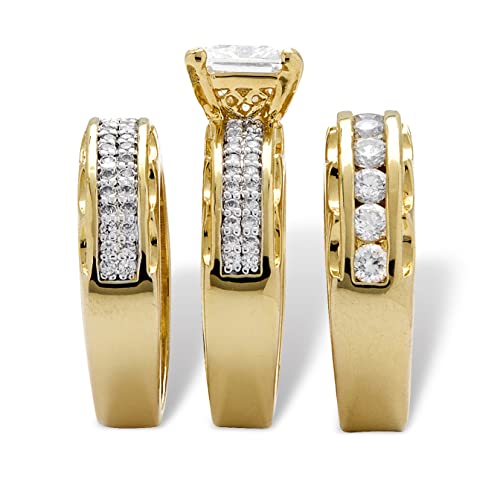 PalmBeach Yellow Gold-plated Princess Cut Cubic Zirconia Bridal Ring Set Sizes 6-102