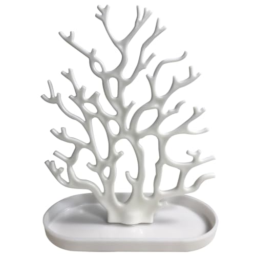 NewFerU Jewelry Tree Stand White, Coral Shaped Tabletop Organizer 12 in H