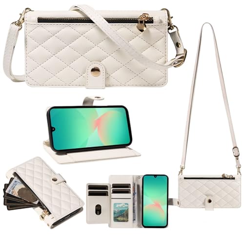 Nadoli Portafoglio Cerniera Custodia per Samsung Galaxy A34 5G con 5 Slot per Schede Borsa Spallina Tasca Magnetico Rombo Motivo PU Flip Collo Cordino Cover pelle