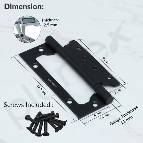 Image of Plantex Butterfly Hinges for Door /Stainless Steel Door Hinges /5 Inch x 14 Gauge Hinge /2.5 mm Hinges for Home /Office /Hotel /Non-Mortise Hinge - Pack of 4 (Black)