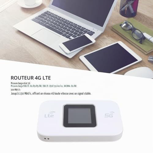 Hotspot WiFi Mobile 4G LTE, Routeur Internet sans Fil 300 Mbps avec Emplacement pour Carte SIM, Prise en B1 B3 B5 B8, B38 39 40 41, Modem Routeur LTE 10 Utilisateurs pour