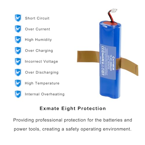 Exmate 14.4V 3500mAh Li-ion akku,Ersatzakku für iLife Zaco V3s Pro,V5s Pro,V8s,V50,X750,Medion MD 18500, 18501, 18600 Home Cleaner Heimroboter, Ersatz für iLife 18650B4-4S1P-AGX-2 Akku