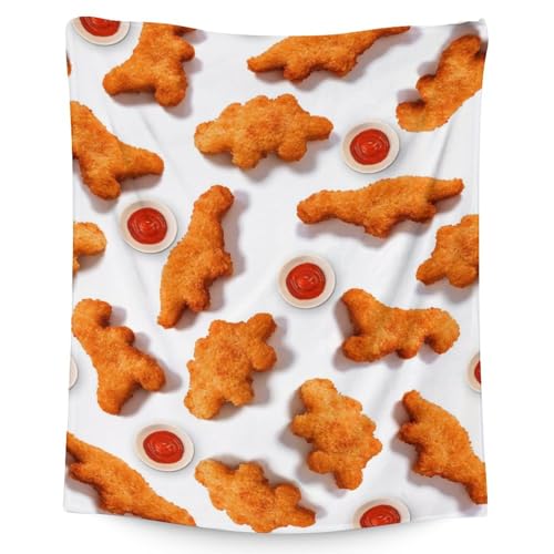 Mercuryelf Dinosaur Chicken Nugget Blanket - Soft, Fuzzy & Warm - 30x40 Inches Small Throw Blankets for Lap, Crib - White Novelty Throws Gift for Chicken Nugget Lovers