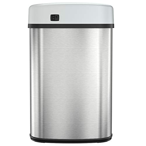 iTouchless 13 Gallon SensorCan Touchless Trash Can with Odor Control System, Shape, Kitchen Bin, Oval Stainless Steel