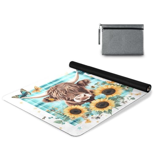 ALAZA Cow Roses Sunflowers Butterfly Yoga Mat Non Slip Fitness Exercise Mat, Workout Mat for Yoga, Pilates and Floor Exercises