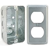 (Pack of Box and Cover) 4x2 Inch Utility Electrical Box, Outlet Box, Duplex Receptacle Cover, Drawn