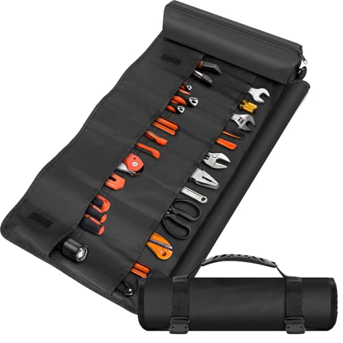 Simpelg Roll Up Tool Bag Organizer Heavy Duty Motorcycle Tool Roll Bag Organizer. Portable Rollup Toolbag Mechanic & Electrician Black Durable Work Gear for Construction, Camping & Outdoor Use