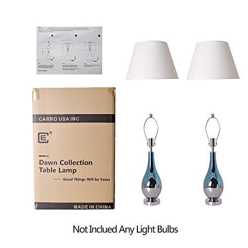E 28" Tulip Glass Bedside Table Lamp,Dawn Collection Modern Bedside Lamp with Beige Drum Shade and Siliver Base for Nightstand,Master Suite,Spare Room,Living Room,Family Room (Set of 2)
