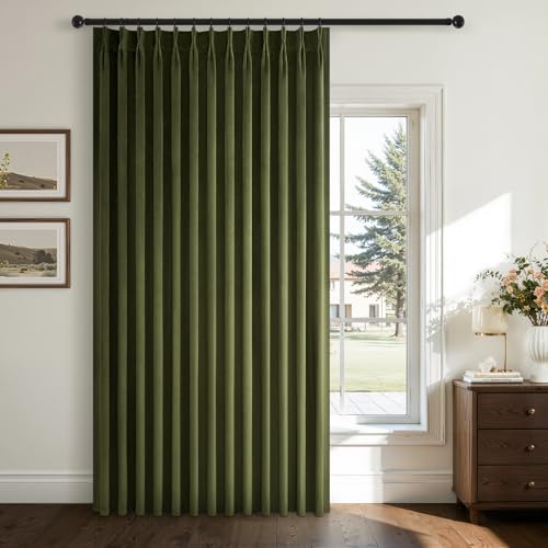 Velvet Blackout Curtains 84 Inch Length for Living Room Bedroom Olive Green Soft Velvet Modern Boho Pinch Pleated Drapes with Hooks and Back Tab,Forest Green Window Treatmnet,Home Decor,W72x