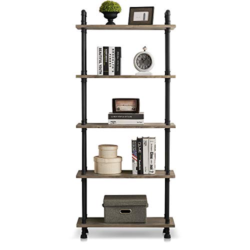 Ivinta Industrial Bookshelf Metal Bookcase, Storage Shelf Plant Shelf Vintage Kitchen Shelves, Farmhouse Etagere Heavy Duty Display Shelf Wide Modern Open Pipe Book Case (5-Tier) #TOP9