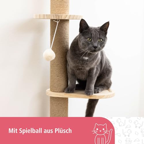 Kerbl Pet Kratzbaum Timber, Wandkratzbaum für Katzen, Kletterwand, Massivholz, Juteseil, Höhe 208 cm, 5 Plattformen-4