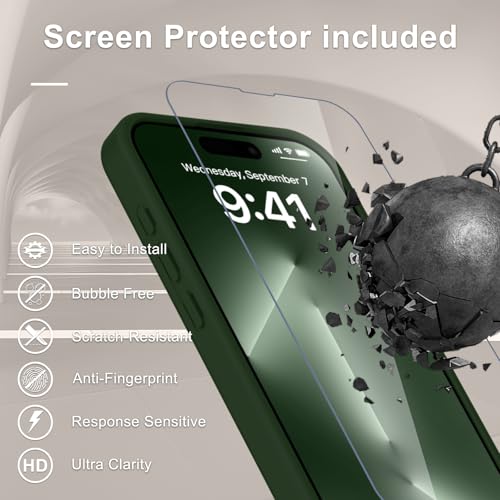 Image of YENAPOON for iPhone 15 Pro Max Case, Matte Magnetic Phone Cover [with 1 Screen Protector] [Support for MagSafe] [Shockproof Military Grade Protection] Translucent Frosted Back, Sage Green