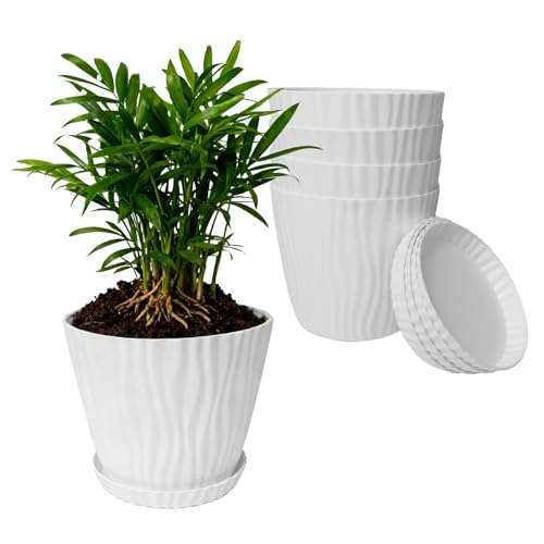 Image of SDLDEER 18cm Plant Pots 5 Pack Plastic White Flower Pots