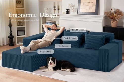 Image of HABUTWAY Sectional Couches for Living Room,No Assembly L Shaped Couch 105 inch Modular Sectional Sofa Couch with Deep Seat,Cloud Couches Furniture Sets for Apartment,Corduroy (Blue, Left Facing)