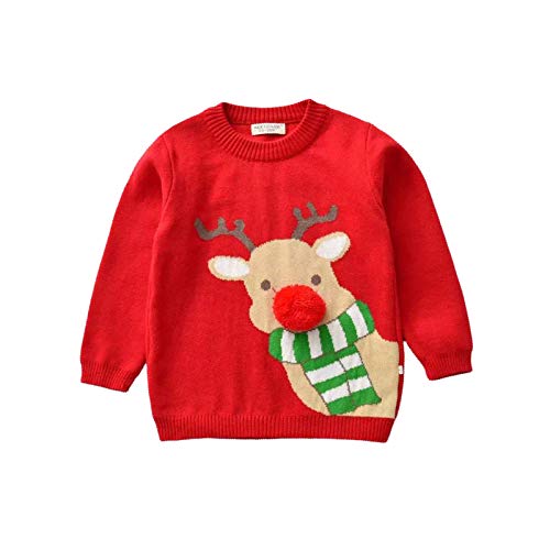 Niños Niño Niño Niña Niño Suéter De Navidad De Algodón De Punto De Cuello Redondo Sudadera Tops Caliente Otoño Invierno Ropa - rojo - 4-5 años