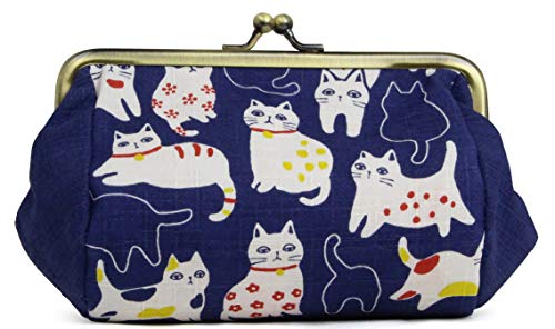 くろちく ポーチ ねこらんまん がま口 俵型 にゃんきーす 青 21609611