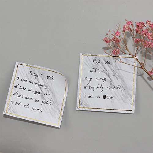 Marble Gold Edge Sticky Note Pads 3.4\"x 3.4\" Strong Stickies Notepad to Do List Cube Memo Paper Message Reminder Pads(3 Pads,300 Sheets) - Thumbnail 3