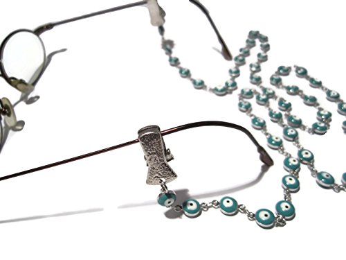 Atlanyards Light Blue Evil Eye Clip Eyeglass Holder, Chain Eyeglass Holder, Evil Eye #TOP3