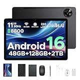 POPUX P11 Android 16 Tablet 11 Pollici, 48GB RAM+128GB ROM (2TB TF), 90Hz, T7250 Octa-Core, 8800mAh, 13MP+5MP, Gemini AI, Widevine L1, Face ID, GPS, FM, Tablets con Tastiera e Penna, Nero