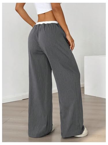 SOLY HUX Women's Striped Wide Leg Pants Drawstring Elastic Waist Baggy Long Pants Trousers2