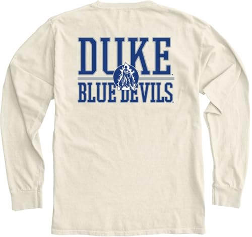 Duke Blue Devils NCAA Officially Licensed Long Sleeve T-Shirt Ringspun Front/Back Mascot Ivory, Large