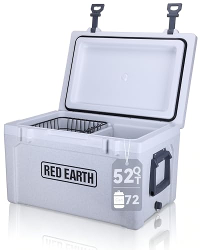 GiNT Ultra-Light 52 Quart Hard Cooler Insulated Portable Ice Chest Box with Basket & Divider, Great for the Beach, Boat, Fishing, Barbecue or Camping (Snowflake)