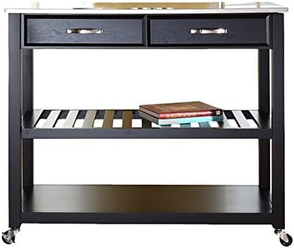 Kitchen Island Cart on Wheels Stainless Steel Top Rolling Storage Table (Black)