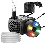 DaToo Mini Submersible Fountain Water Pump With LED Light 50GPH 3W Small Ultra Quiet Water Pump With Tubing For Aquarium Fish Tank Outdoor Pond Water Feature Fountain Statuary