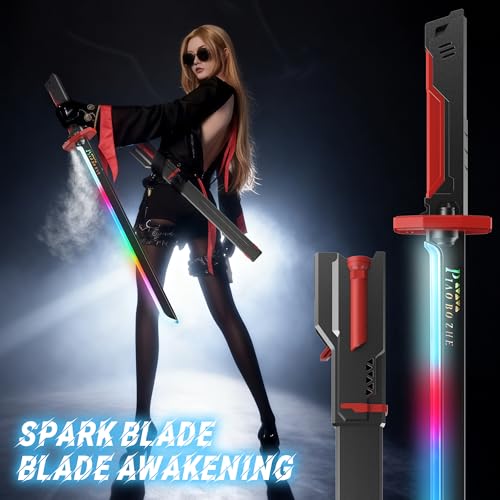 Image of EVADA Cyberpunk Neon LED Spark Sword with Sound and Fog, Type-C Recharge, 31.5 inch Glowing Ninja Blade Weapon for Kids and Adults, Toys for Cosplay, Rave and Halloween(Red)