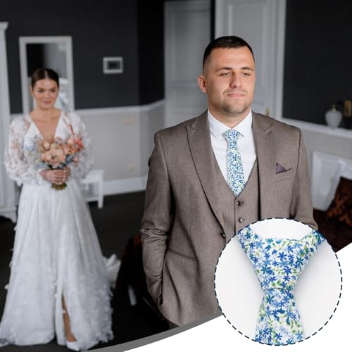 Image of Luckyvestir Ties for Men, Sage Green Cotton Floral Tie 2.76 inch Flower Printed Men's Neckties for Wedding /Groomsmen /Suit /Party