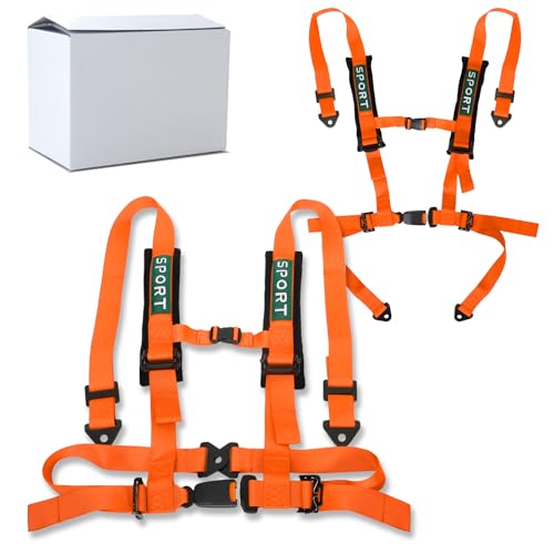 BESTZHEYU 2PCS Orange 4 Point Racing Harness with 2 Inch Comfortable Heavy Duty Shoulder Padding with Quick Auto Buckle for UTV ATV Sports Car, Racing Car