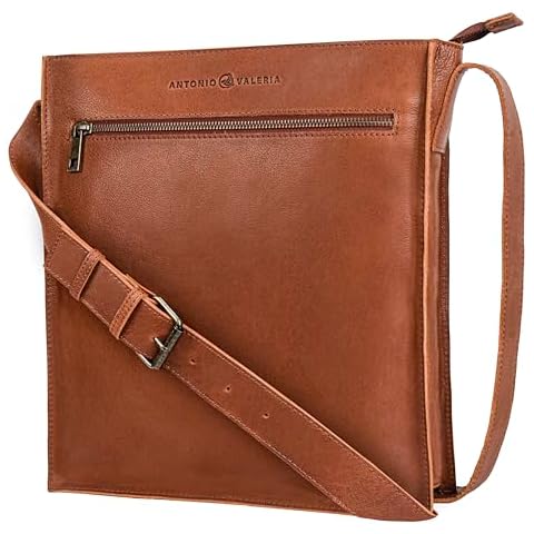 ANTONIO VALERIA Austin Oily Washed Redwood Leather Messenger Bag for Men Cover