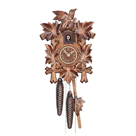 Trenkle Cuckoo Clock Five Leaves with Bird, 1 Day Running time, Walnut