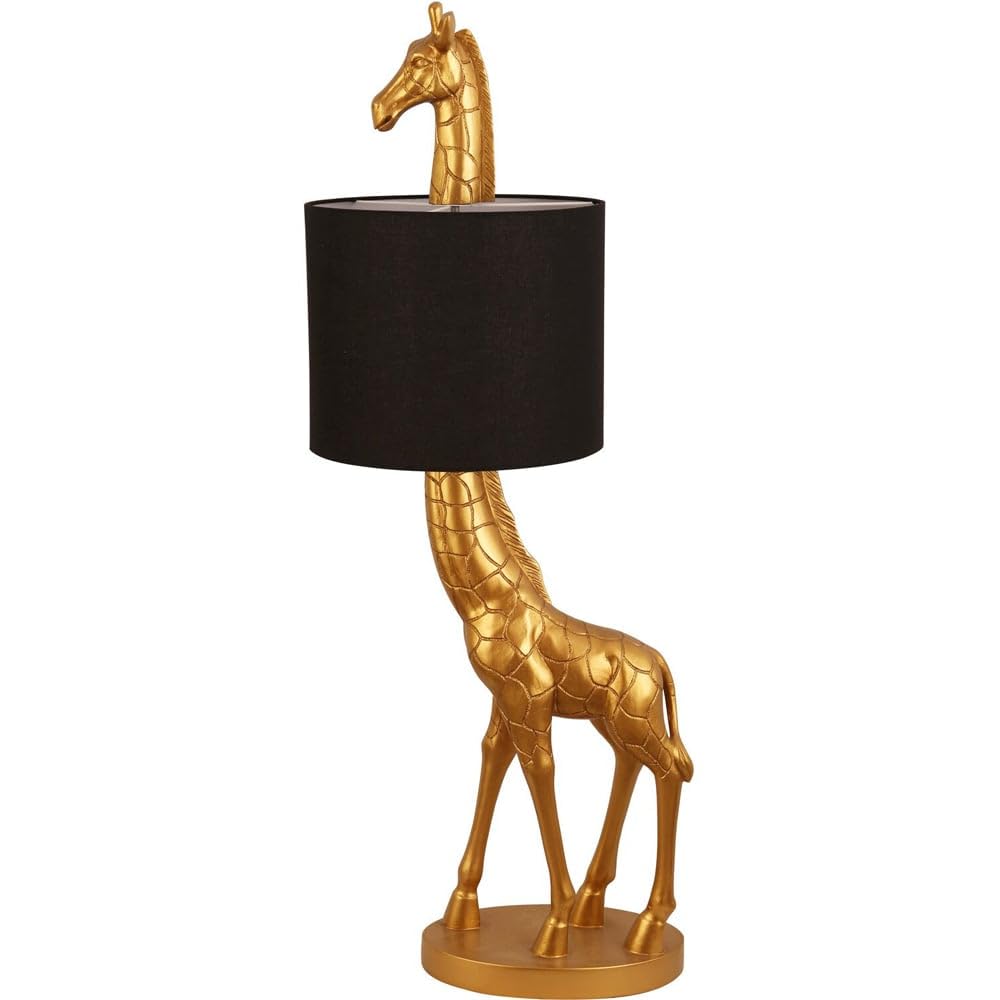 wilko Giraffe Floor Lamp, 107 x 32 x 43cm, Black and Gold, Decorative Standing Light, Living Room, Bedroom & Study, Metal, Contemporary Animal Design, Indoor Use