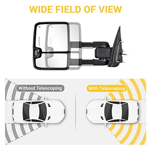 Sanooer Painted White Towing Mirrors Compatible with 2014-2018 Chevy Silverado GMC Sierra with Switchback Dynamic Turn Light Running Lights Power Glass Backup Heated Pair by Sanooer - Image 5