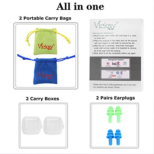 Reusable Silicone Ear Plugs For Swimming, Vickay 2 Pairs Ultra Soft Noise Reduction Earplugs 32Db Nrr Hearing Protection For Sleeping, Snoring, Shooting With 2 Storage Cases+2 Travel Pouches #TOP6