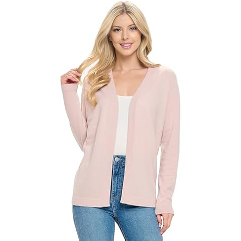 Mariyaab Women's 100% Cashmere Soft Long Sleeve Front Drape Open Cardigan (2301, DustPink, XL) Cover