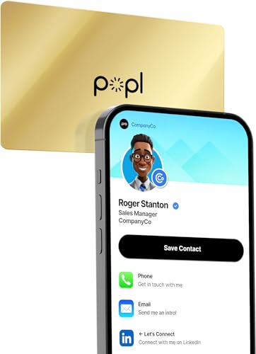 Image of Authentic Patented Popl Card (Avoid Fake Knockoffs) - Smart NFC Networking Card - Simply Tap to Exchange Contact Info, Capture Leads, & Manage Contacts (Gold)