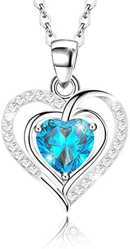bellstar 925 Sterling Silver Mar birthstone necklaces for women, girls,Ocean blue birthstone necklace, 24K Gold plated Zirconia Birthstone, for Birthday Christmas Valentine's Mothers' Day Jewelry Gifts