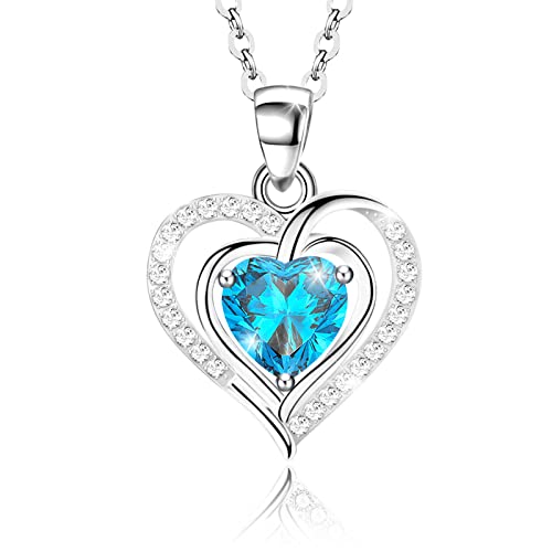 Bellstar 925 Sterling Silver Mar Birthstone Necklaces For Women, Girls,Ocean Blue Birthstone Necklace, 24K Gold Plated Zirconia Birthstone, For Birthday Christmas Valentine's Mothers' Day Jewelry Gifts #TOP25