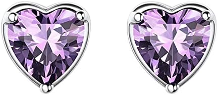 SAKUNALA Silver Stud Earrings for Women, Silver Birthstone Stud Earrings, Silver Heart Stud Earrings for Girls, Hypoallergenic Small Sleeper Heart Studs for Women Girls, Jewellery Gift for Birthday