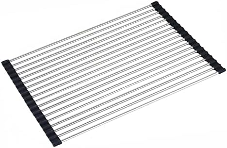 Fafcitvz Stainless Steel Portable Roll Up Dish Drying Rack Over The Sink Rack for Cups Fruits Vegetables 17.7" x 13"