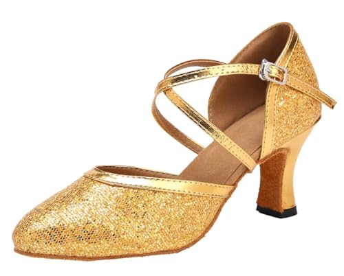 Chaussures Modern Jazz femme couleur or avec talon de 7cm pointure 34