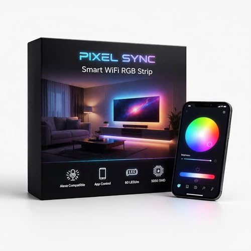 Image of Smart RGB Strip Light - Bluetooth & WiFi, White PCB, 60 LEDs /m, App & Group Control, Music & Dynamic Modes, Copper PCB, 5M Strip with WiFi Controller &12V Adapter(WiFi- Bluetooth APP Set)